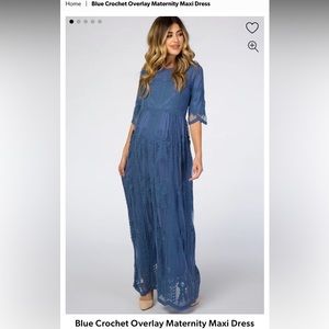 Blue Crochet Overlay Maternity Maxi Dress BNWOT
